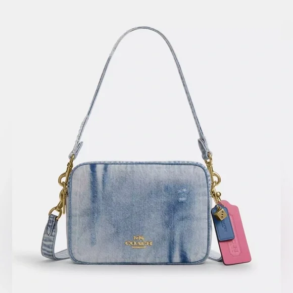 NWT Last One!!! Coach Carey Crosby Bag in Loved Denim with Charms - Picture 2 of 13